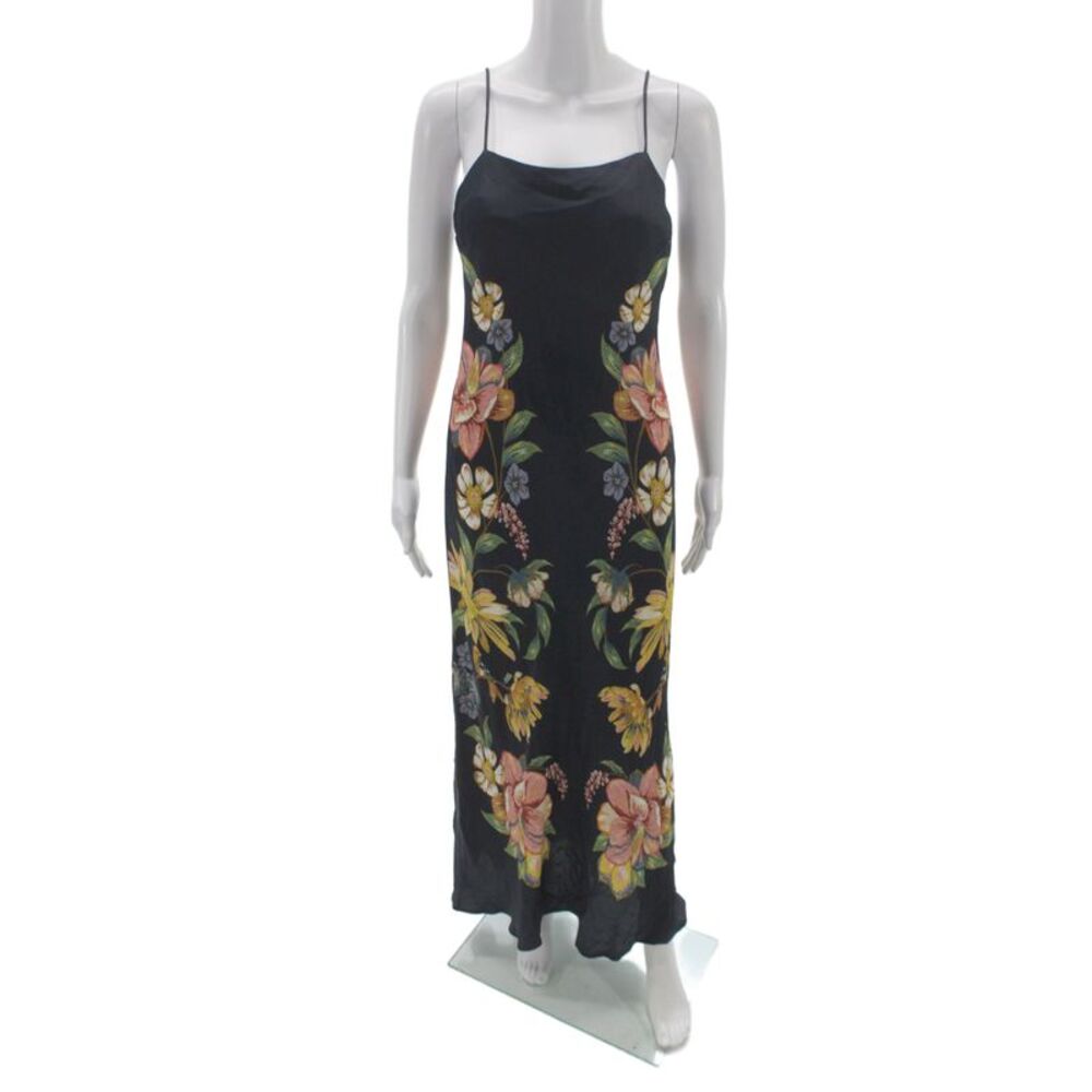 Farm Rio Womens Maxi Floral Cowl Neck Sleeveless Black Viscose Dress Size S